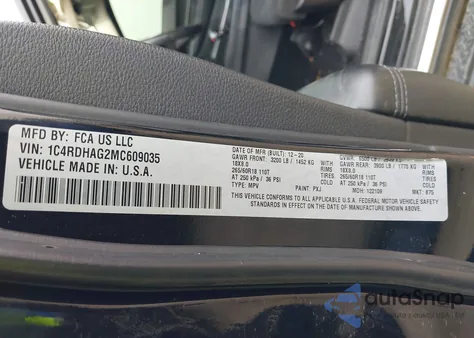 2021 Dodge Durango Sxt Rwd из США, поврежденный, VIN 1C4RDHAG2MC609035